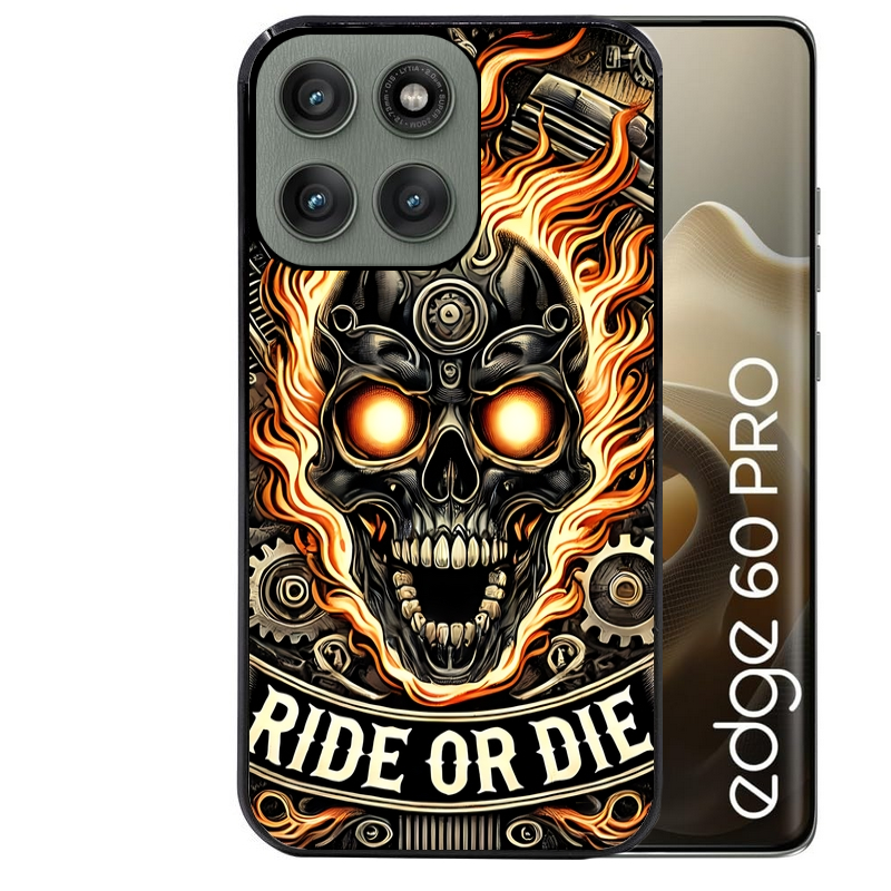 Coque noire taperso pour Moto Edge 60 et Neo Fusion Pro avec motif tete de mort flamme protection antichoc personnalisée