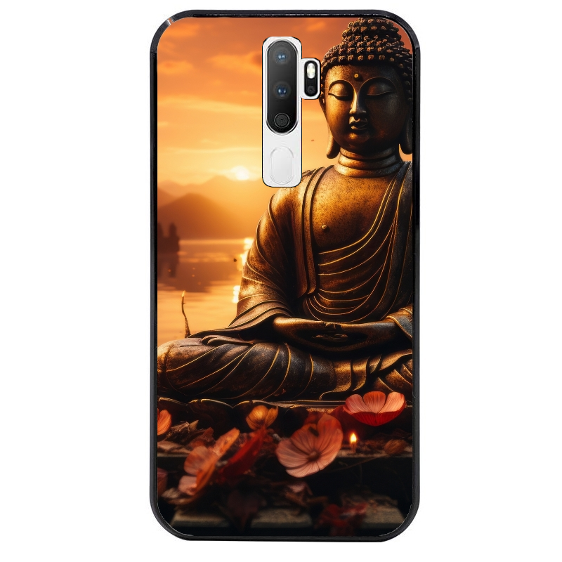 Coque noire taperso pour OPPO A5 A9 2020 avec motif bouddha et soleil protection antichoc personnalisée