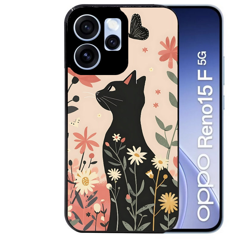 Coque noire taperso pour OPPO Reno 15 et F FS 5G avec motif chat papillon 1 protection antichoc personnalisée