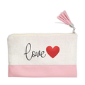 Pochette motif love et cœur en toile et simili cuir
