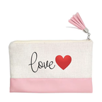 Pochette motif love et cœur en toile et simili cuir