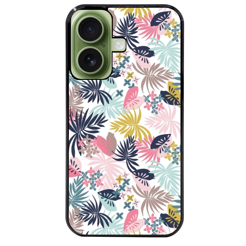 Coque noire taperso pour Iphone 16 16E PLUS MAX PRO avec motif jungle et fleur rose protection antichoc personnalisée