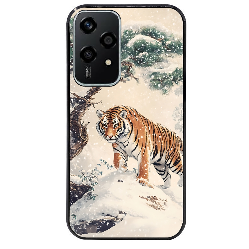 Coque noire taperso pour Honor 200 et Lite Pro Smart avec motif tigre bonzai protection antichoc personnalisée