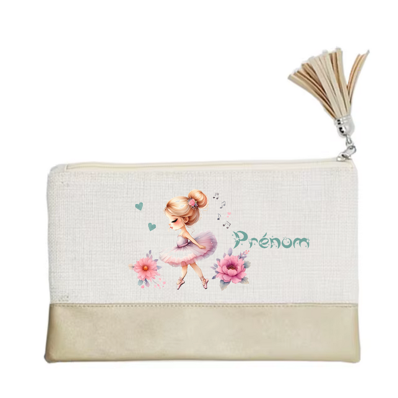 Pochette personnalisée motif danse étoile en toile et simili cuir personnalisée