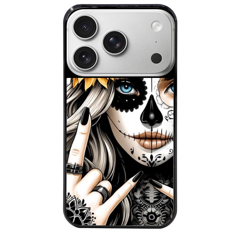 Coque noire taperso pour Iphone 17 17E AIR MAX PRO avec motif tete de mort tatoo protection antichoc personnalisée