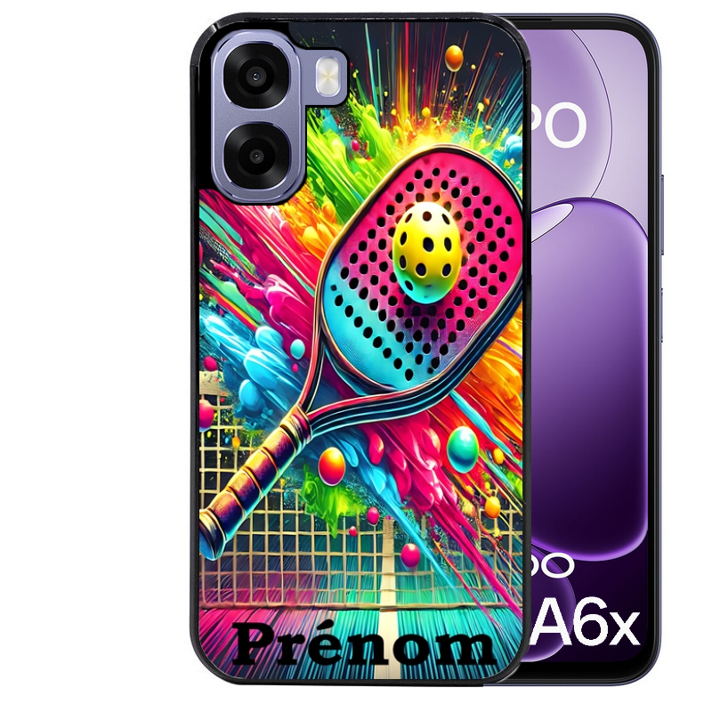 Coque noire taperso pour OPPO A6 A6X 4G et 5G avec motif padel raquette personnalisee protection antichoc personnalisée