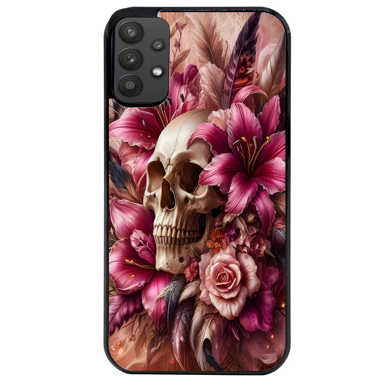 Coque noire taperso pour galaxy A22 A32 A52 A52S 4G 5G  avec motif tete de mort skull plume protection antichoc personnalisée