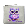 Porte monnaie personnalisé chouette fleurs ivoire en feutrine en feutrine ivoire