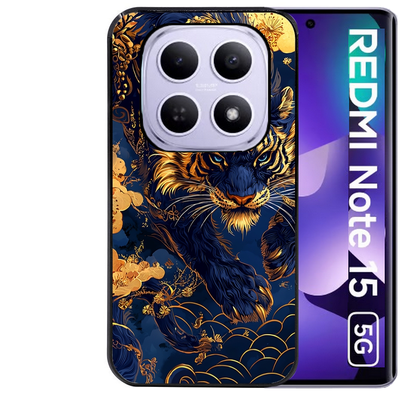 Coque noire taperso pour Redmi Note 15 et PRO PLUS 4G 5G avec motif tigre et fleur protection antichoc personnalisée