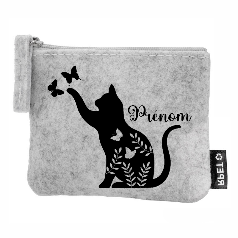 Porte monnaie personnalisé chat papillon en feutrine en feutrine