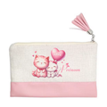 Pochette personnalisée motif chat love en toile et simili cuir personnalisée