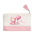 Pochette personnalisée motif chat love en toile et simili cuir personnalisée