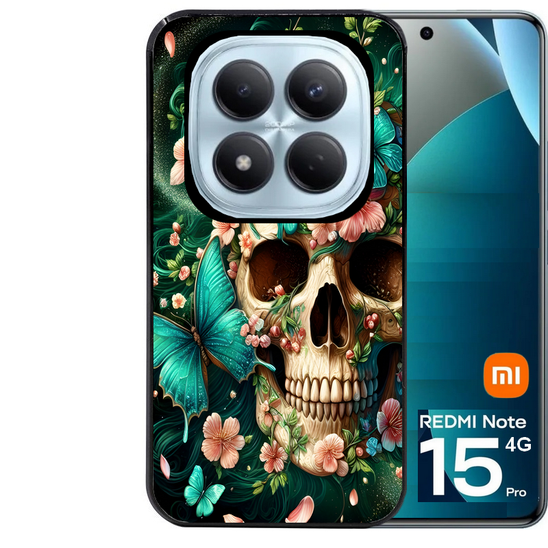 Coque noire taperso pour Redmi Note 15 et PRO PLUS 4G 5G avec motif tete de mort skull printemps protection antichoc personnalisée