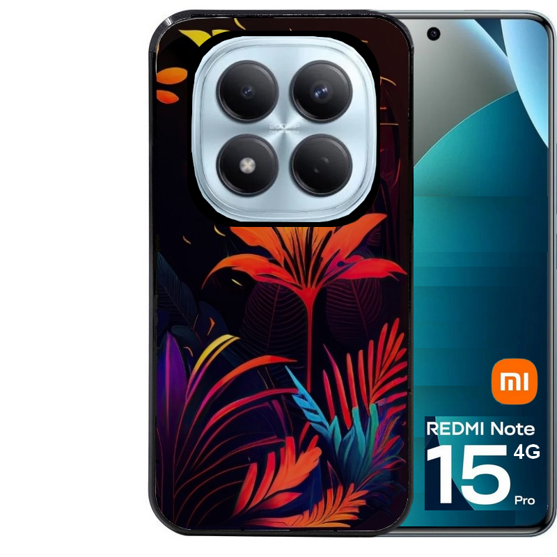 Coque noire taperso pour Redmi Note 15 et PRO PLUS 4G 5G avec motif tropical jaune protection antichoc personnalisée