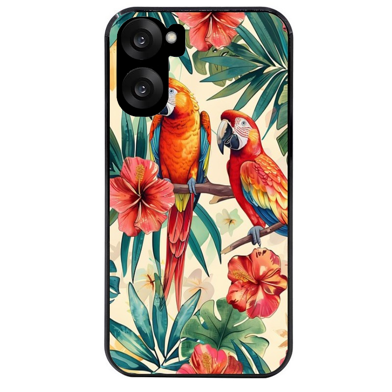 Coque noire taperso pour OnePlus Nord CE5 avec motif perroquet et fleurs protection antichoc personnalisée