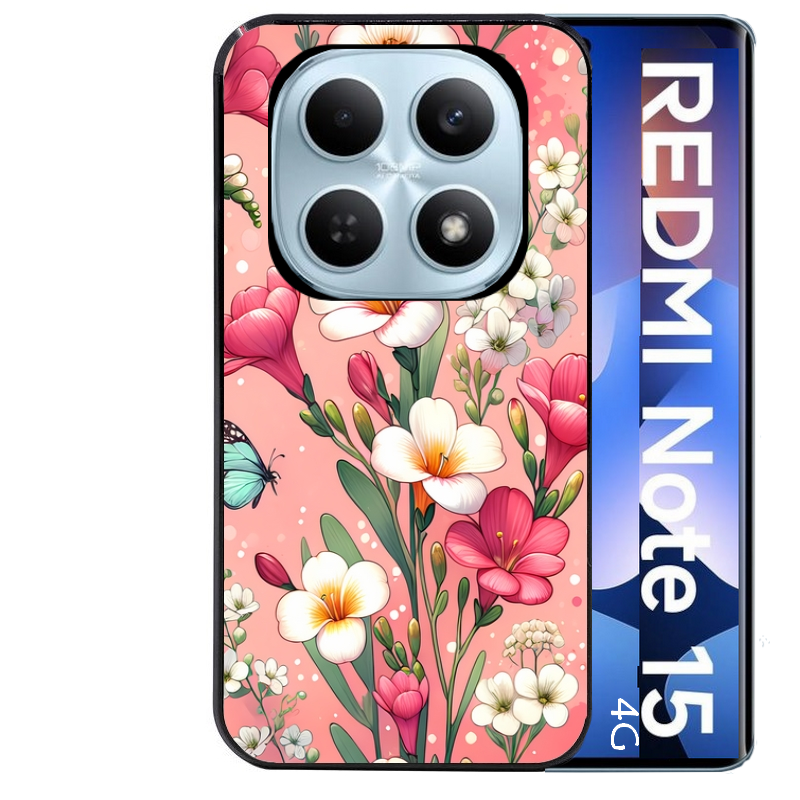 Coque noire taperso pour Redmi Note 15 et PRO PLUS 4G 5G avec motif fleur rose protection antichoc personnalisée