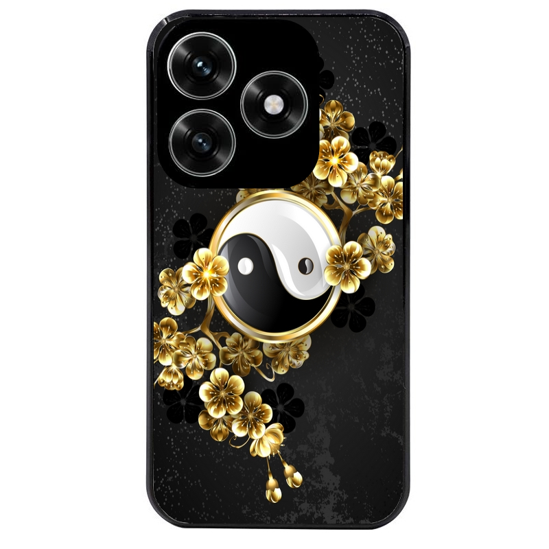 Coque noire taperso pour Honor X6B X5C X5C PLUS avec motif yin yang et fleur protection antichoc personnalisée