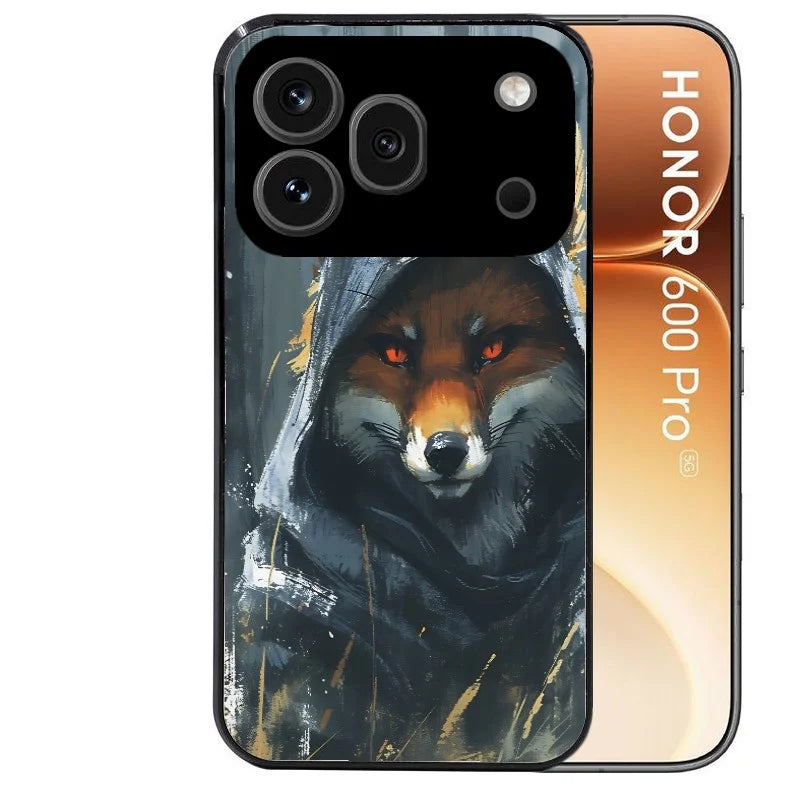 Coque noire taperso pour Honor 600 et 600 PRO avec motif renard fox des bois protection antichoc personnalisée
