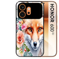 Coque noire taperso pour Honor 600 et 600 PRO avec motif renard fox et fleurs protection antichoc personnalisée