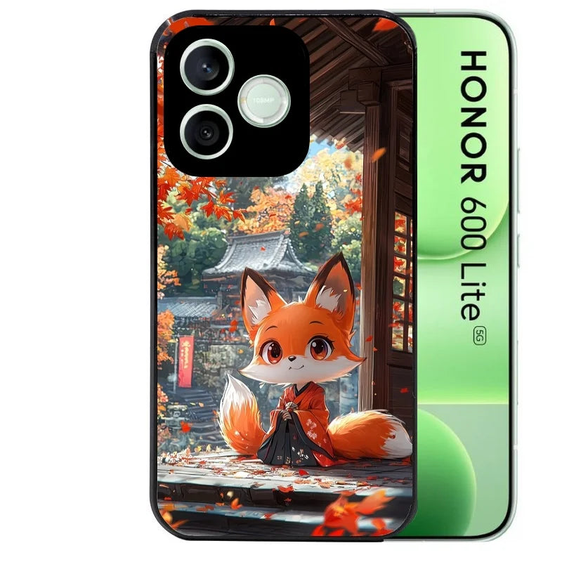 Coque noire pour Honor 600 LITE avec motif renard et fox anime protection antichoc personnalisée