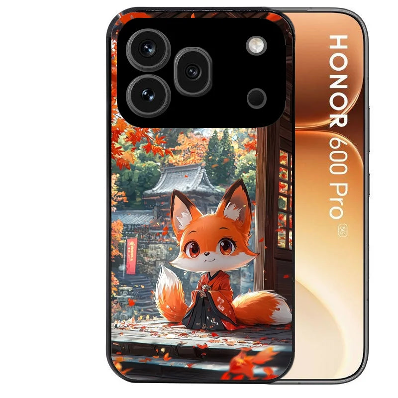 Coque noire taperso pour Honor 600 et 600 PRO avec motif renard et fox anime protection antichoc personnalisée