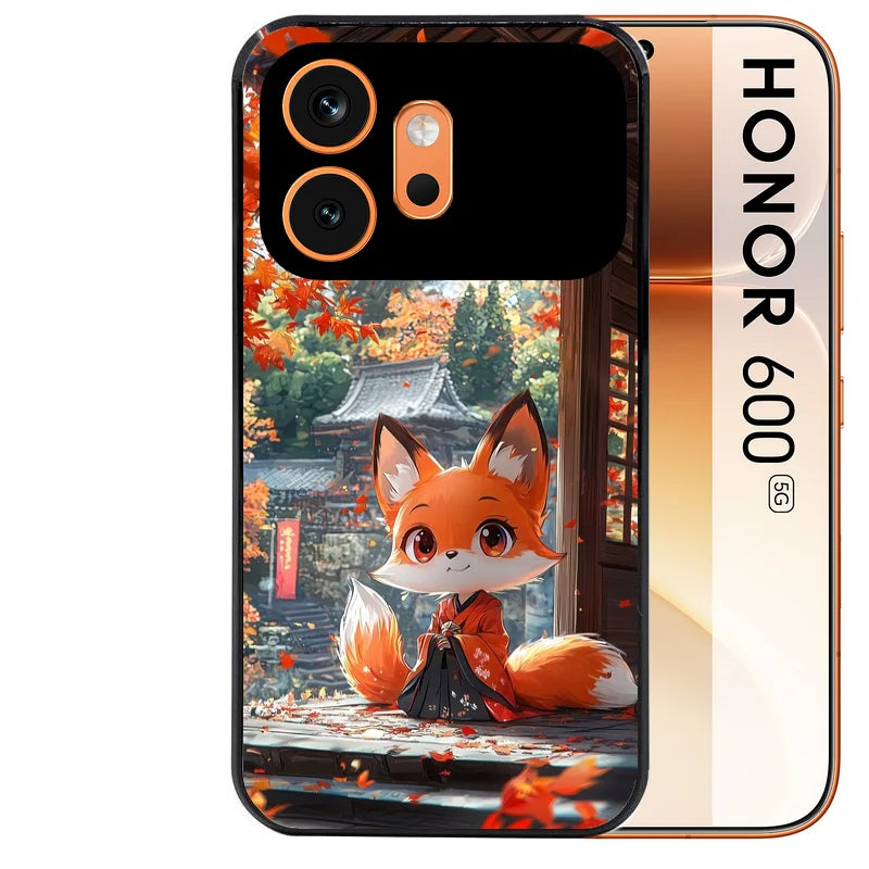 Coque noire taperso pour Honor 600 et 600 PRO avec motif renard et fox anime protection antichoc personnalisée