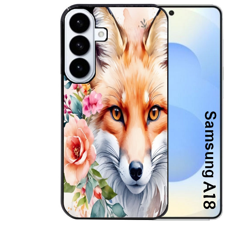 Coque pour Galaxy A08 A18 A28 A38 A58 renard fox et fleurs