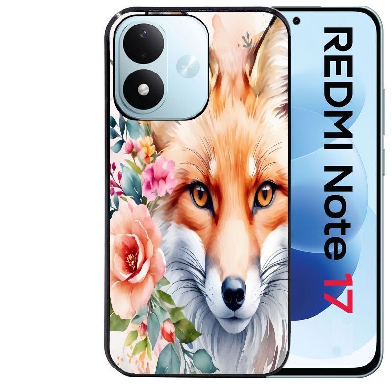 Coque pour Redmi Note 17 et PRO 4G 5G Max renard fox et fleurs