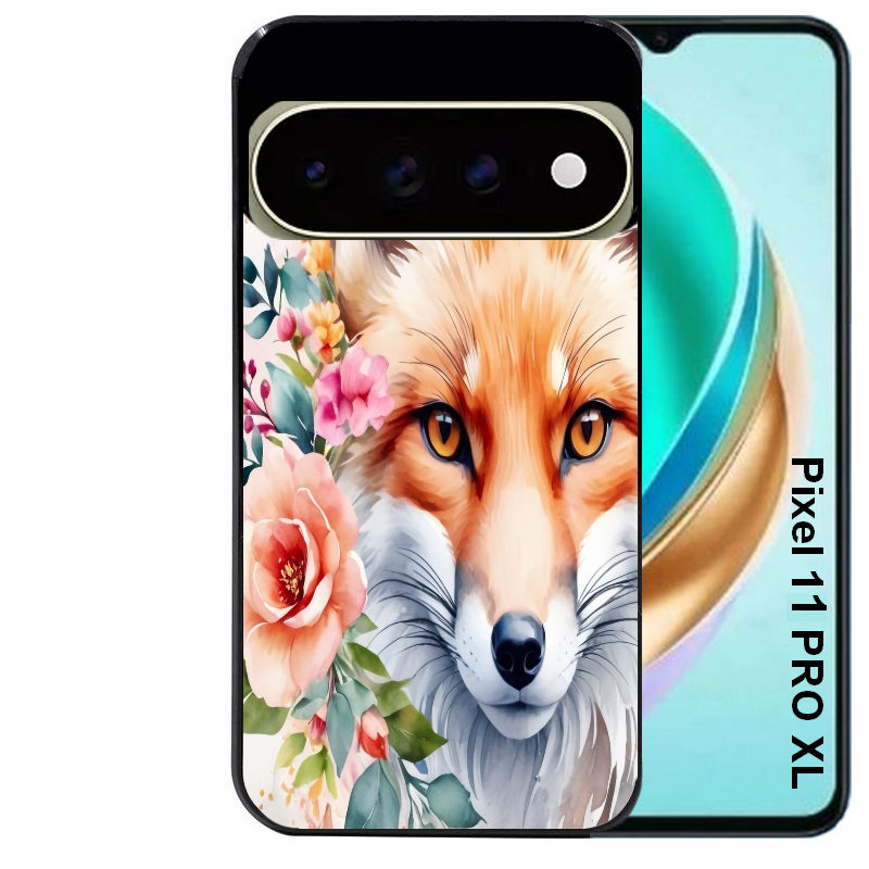 Coque pour Pixel 10 / 11 / PRO / XL renard fox et fleurs