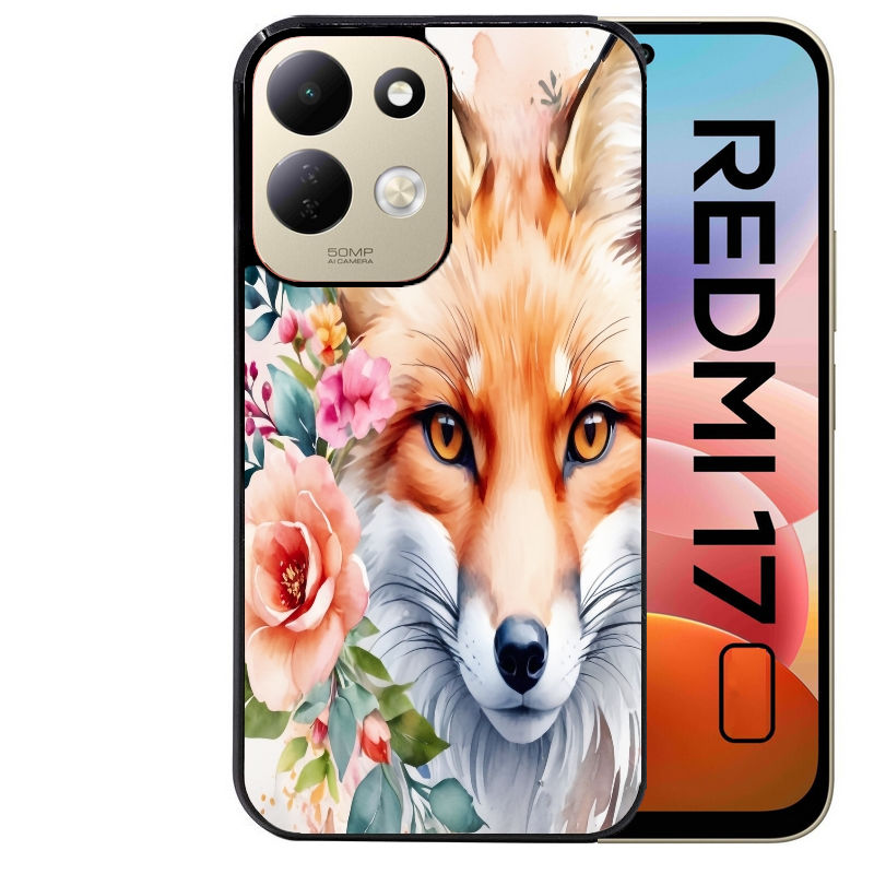 Coque pour Redmi 17 et 17C 4G 5G renard fox et fleurs