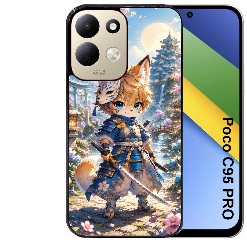 Coque pour POCO C95 PRO renard et fox samourai