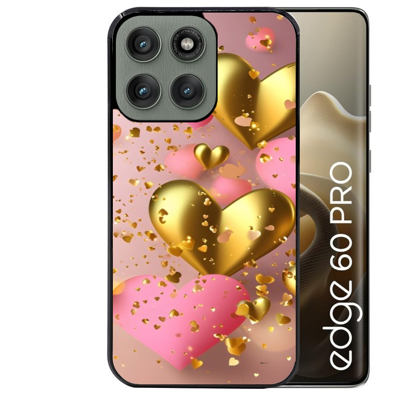 Coque noire taperso pour Moto Edge 60 et Neo Fusion Pro avec motif coeur rose protection antichoc personnalisée