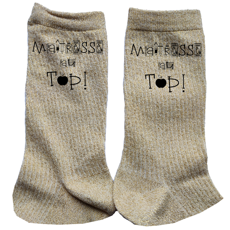 Chaussettes paillettes doré motif maitresse au top