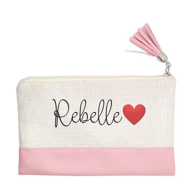 Pochette motif rebelle et cœur en toile et simili cuir