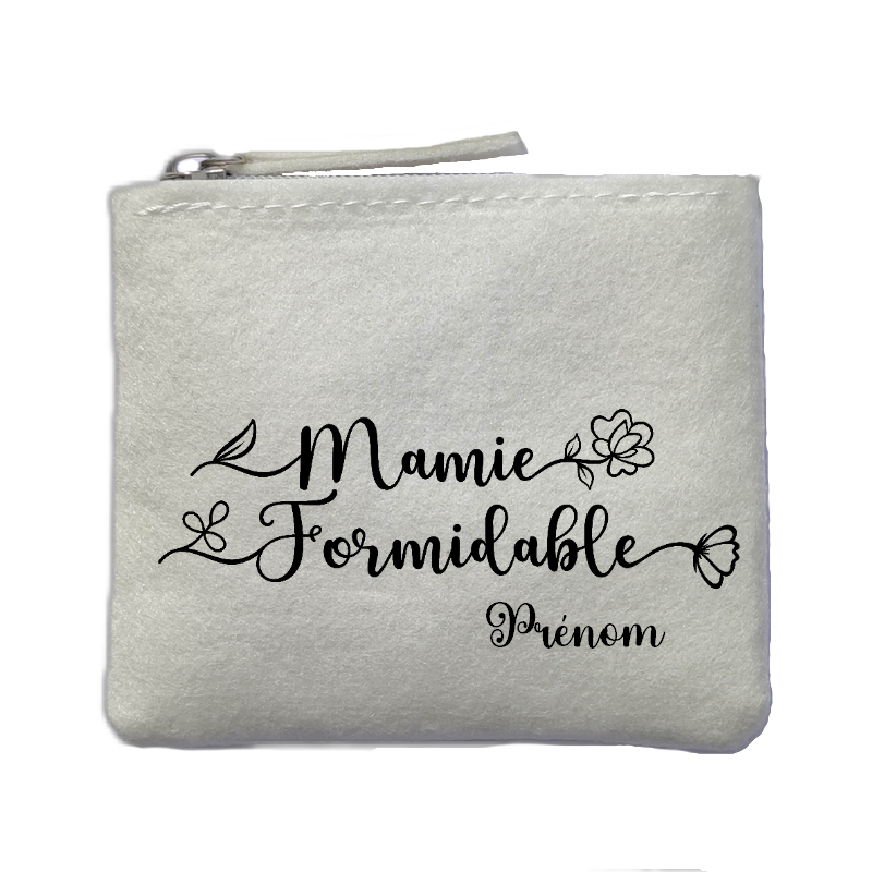 Porte monnaie personnalisé mamie formidable ivoire en feutrine en feutrine ivoire