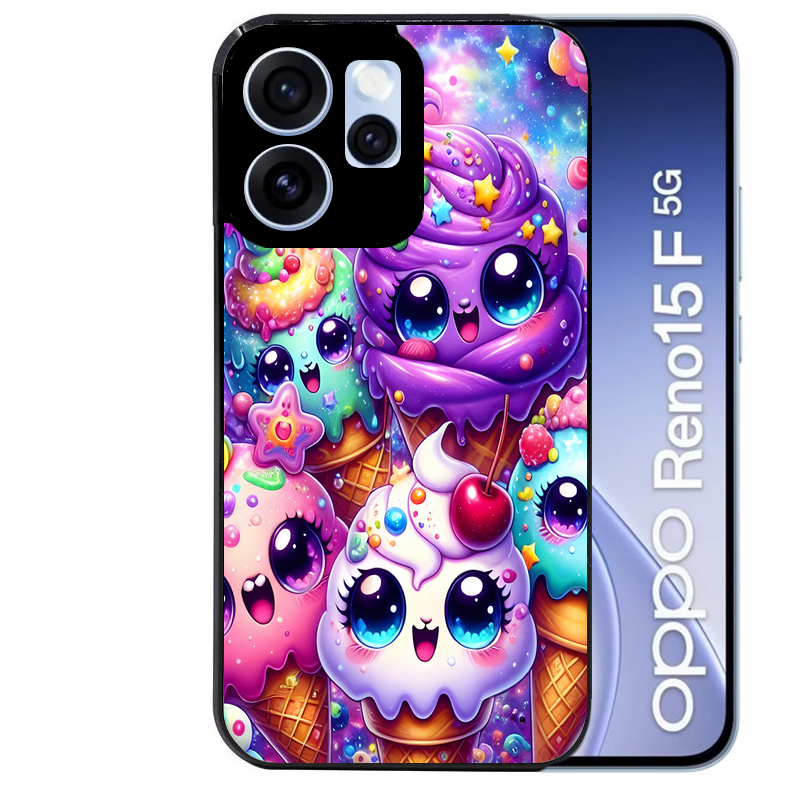 Coque noire taperso pour OPPO Reno 15 et F FS 5G avec motif anime ice cream kawaii protection antichoc personnalisée