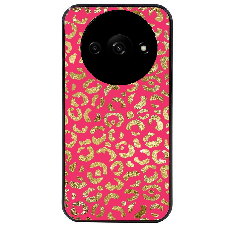 Coque noire taperso pour Redmi A3 avec motif leopard fuschia protection antichoc personnalisée