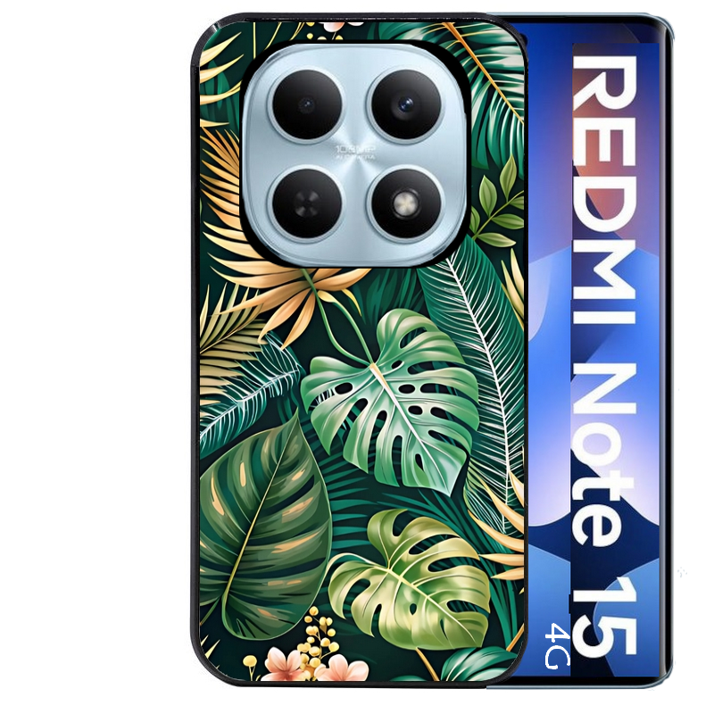 Coque noire taperso pour Redmi Note 15 et PRO PLUS 4G 5G avec motif jungle dore protection antichoc personnalisée