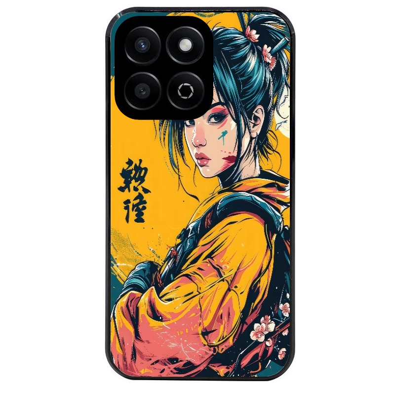 Coque noire taperso pour Honor 70 LITE 90 et LITE avec motif samourai girl anime protection antichoc personnalisée