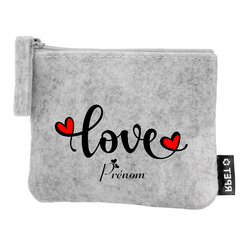 Porte monnaie personnalisé love et coeur en feutrine en feutrine