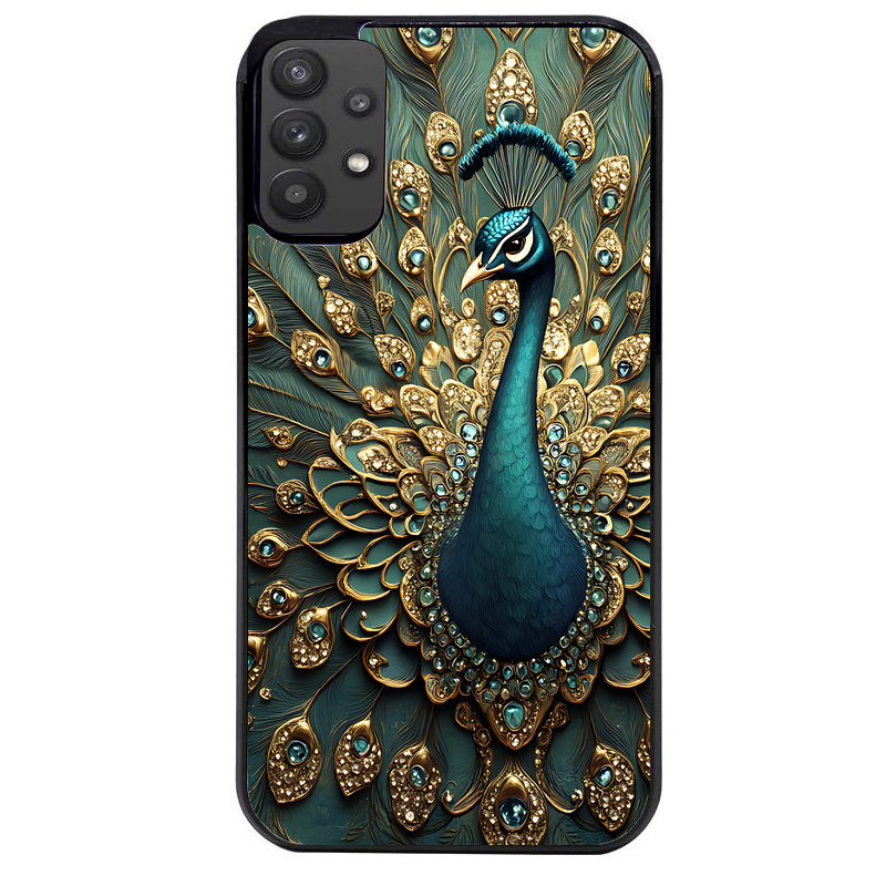 Coque noire taperso pour galaxy A22 A32 A52 A52S 4G 5G  avec motif paon bijoux protection antichoc personnalisée