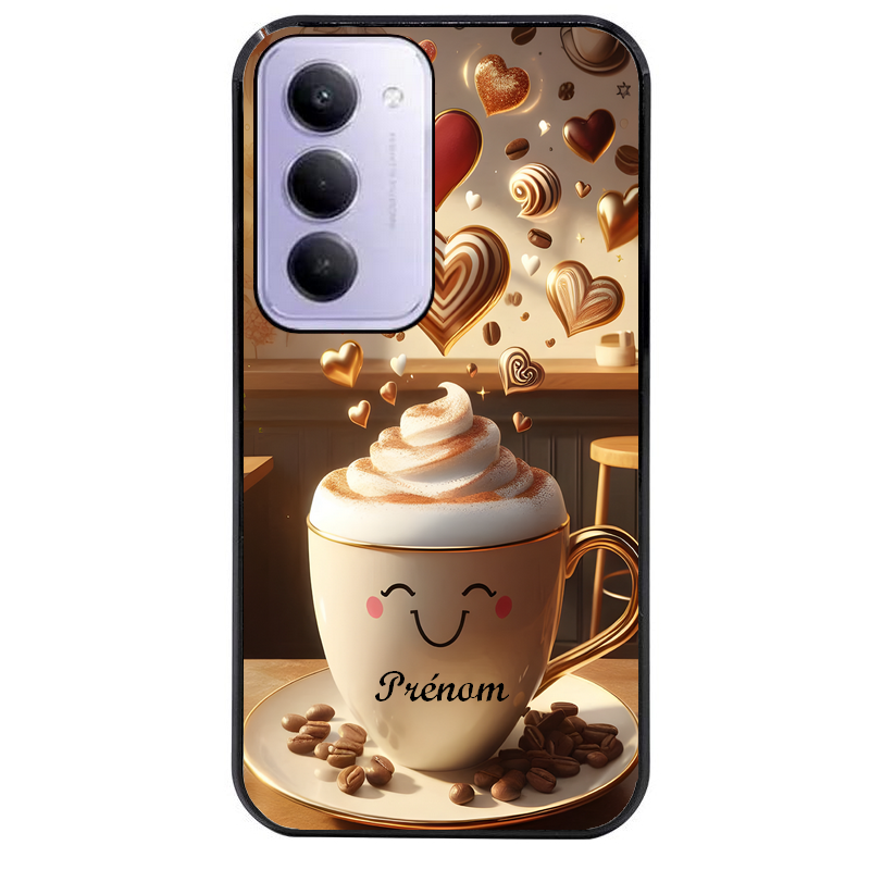 Coque noire taperso pour Redmi 15 4G et 5G avec motif cafe love morning personnalise protection antichoc personnalisée
