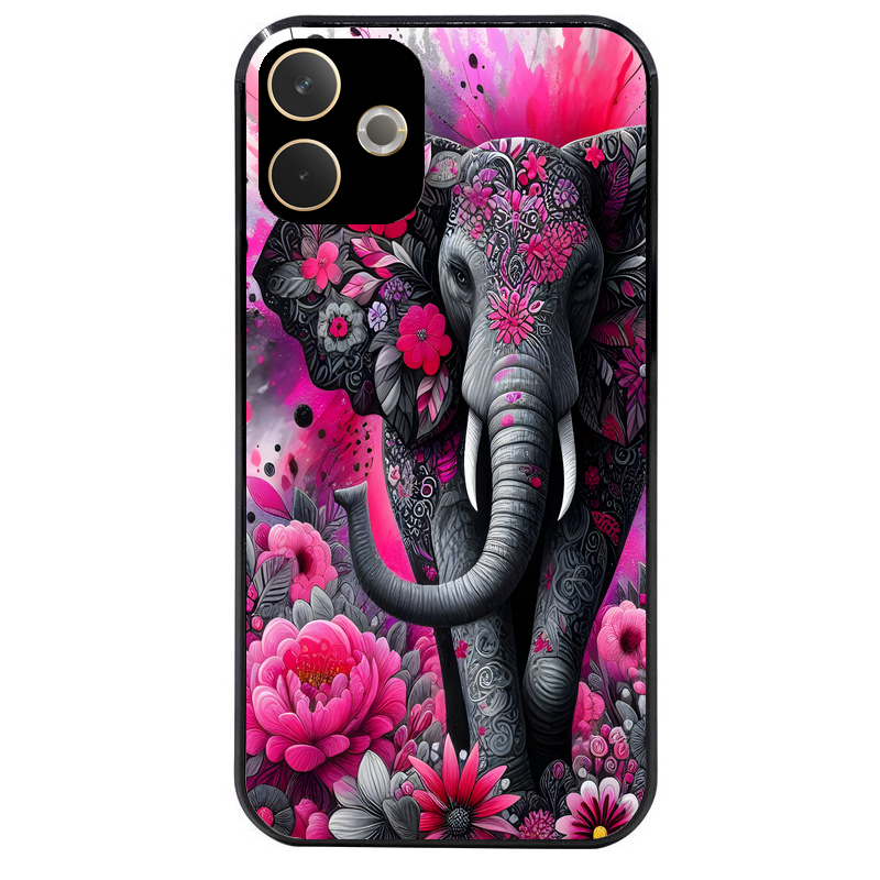 Coque noire taperso pour OPPO A5 PRO 4G et 5G avec motif elephant et fleurs protection antichoc personnalisée