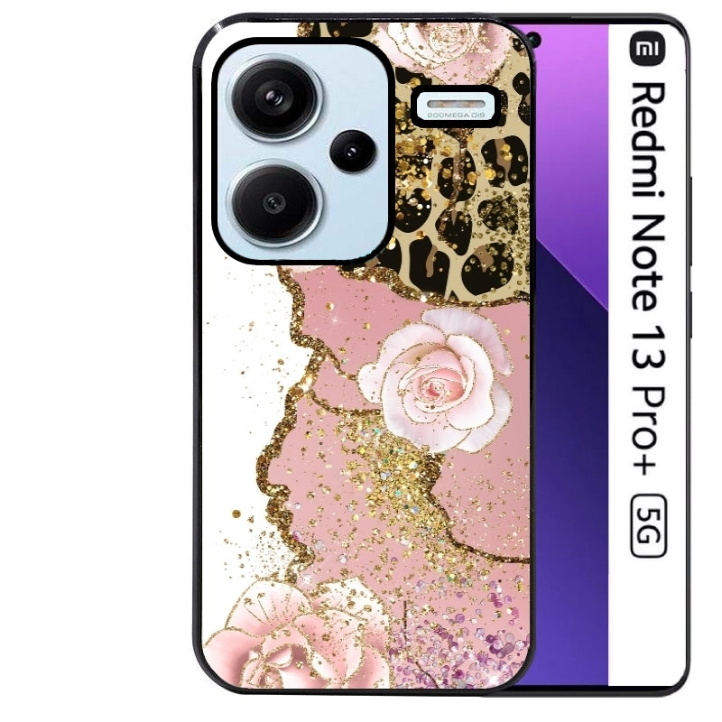 Coque noire taperso pour Redmi Note 13 PRO PLUS 5G avec motif marbre fleur leopard protection antichoc personnalisée