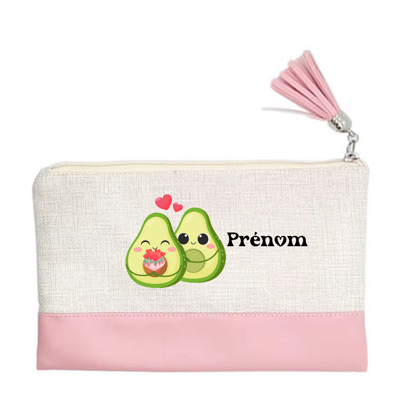 Pochette personnalisée motif avocat love en toile et simili cuir personnalisée