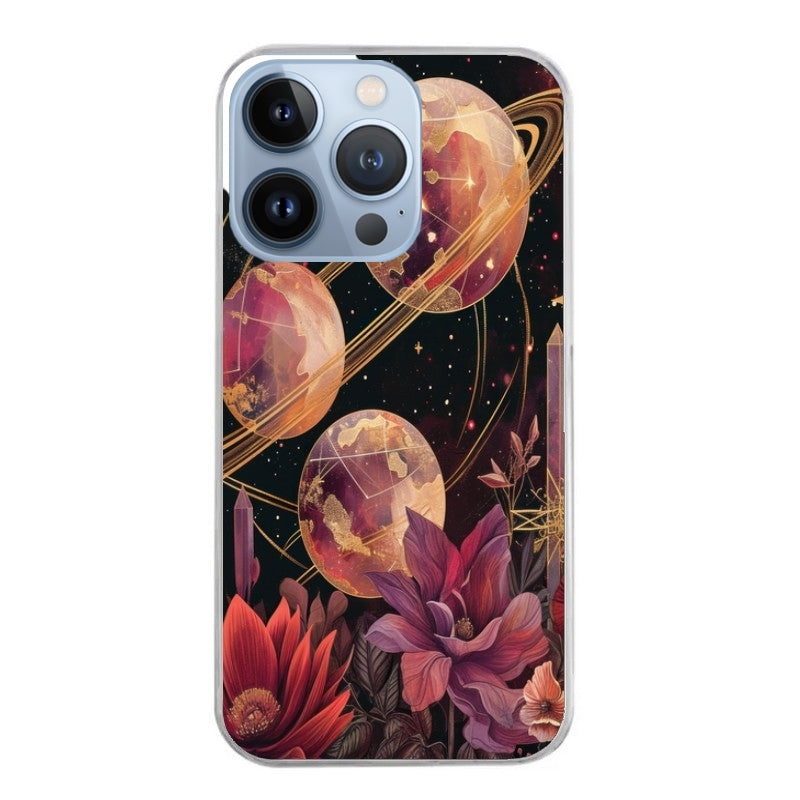 Coque taperso pour Iphone 13 et PRO MINI PRO MAX avec motif astro et fleurs protection antichoc personnalisée