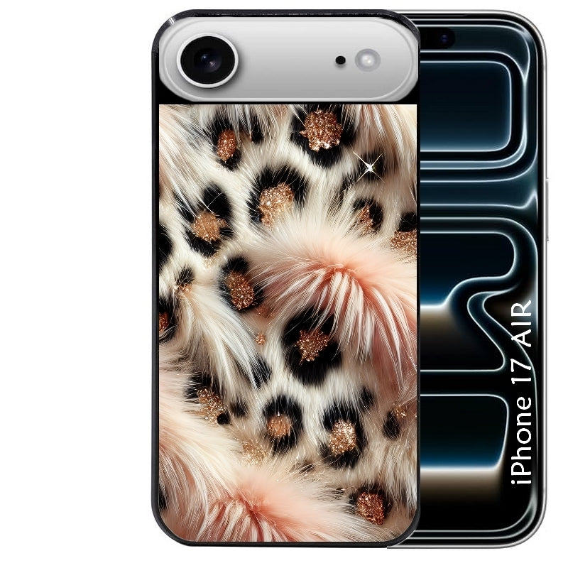Coque noire taperso pour Iphone 17 17E AIR MAX PRO avec motif effet fourrure leopard 1 protection antichoc personnalisée