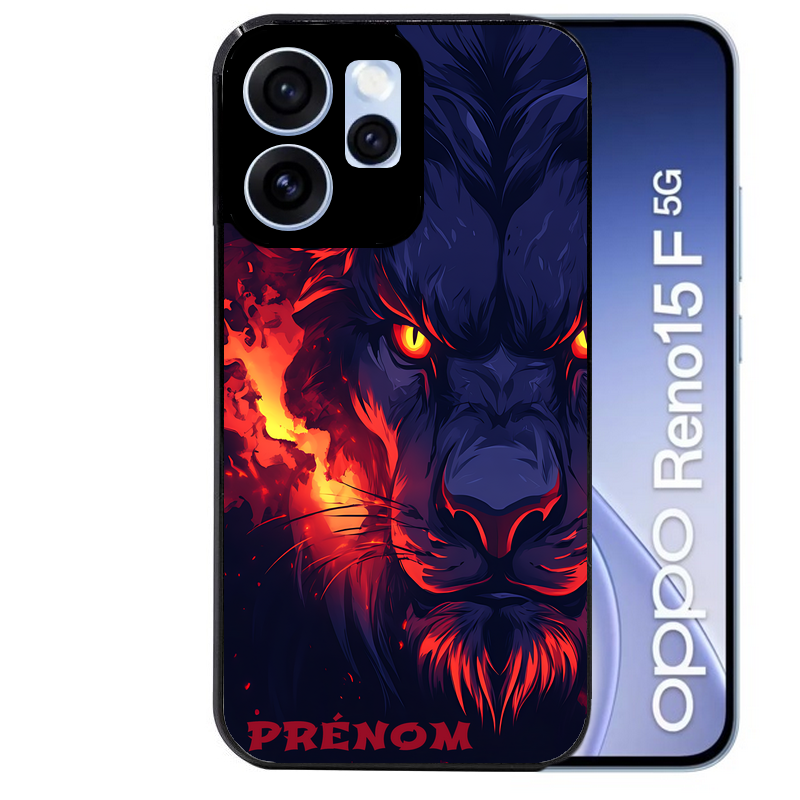 Coque noire taperso pour OPPO Reno 15 et F FS 5G avec motif lion anime protection antichoc personnalisée