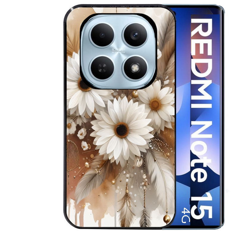 Coque noire taperso pour Redmi Note 15 et PRO PLUS 4G 5G avec motif dreamcatcher marguerite protection antichoc personnalisée