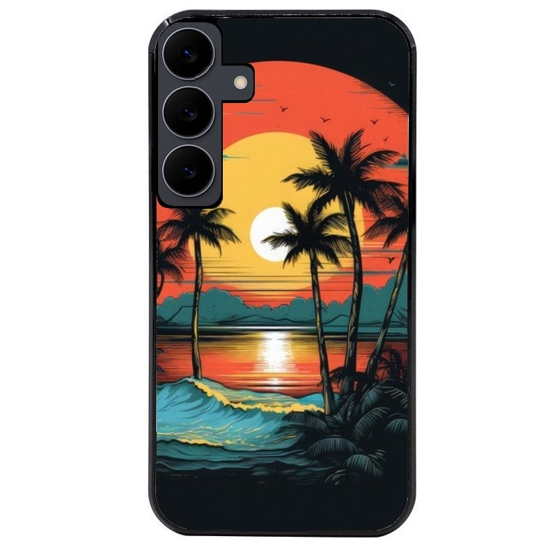 Coque noire taperso pour galaxy A06 A16 A26 A36 A56 avec motif hawaii palmier protection antichoc personnalisée